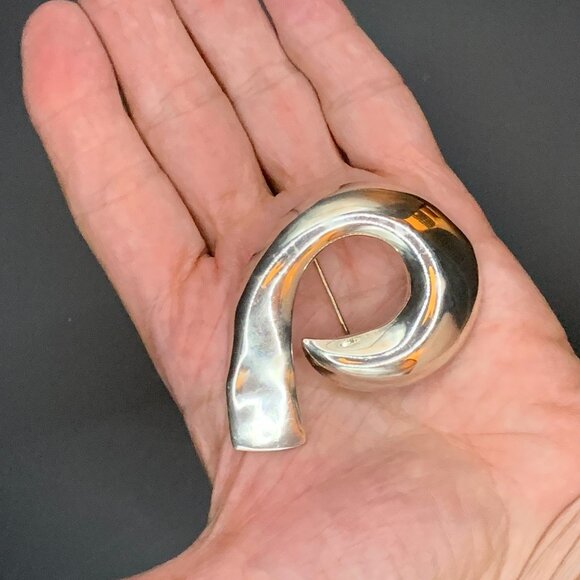 Taxco Modernist Swirl Brooch Pin Mexico Sterling Silver Vtg J372 - Picture 3 of 7